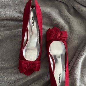 Red sued heels